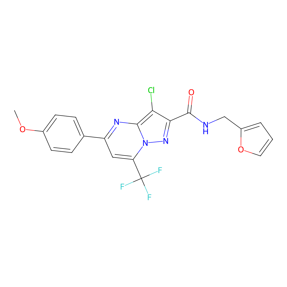 3-Chloro-N-[(furan-2-yl)methyl]-5-(4-methoxyphenyl)-7-(trifluoromethyl)pyrazolo[1,5-a]pyrimidine-2-carboxamide molecular structure, CAS 5817-86-7