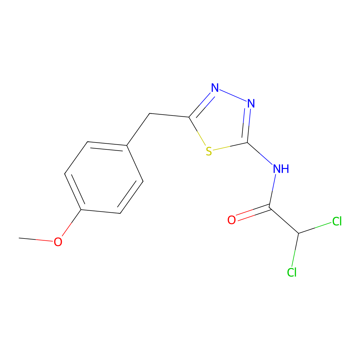 2,2-dichloro-N-[5-(4-methoxybenzyl)-1,3,4-thiadiazol-2-yl]acetamide molecular structure, CAS 581780-14-5