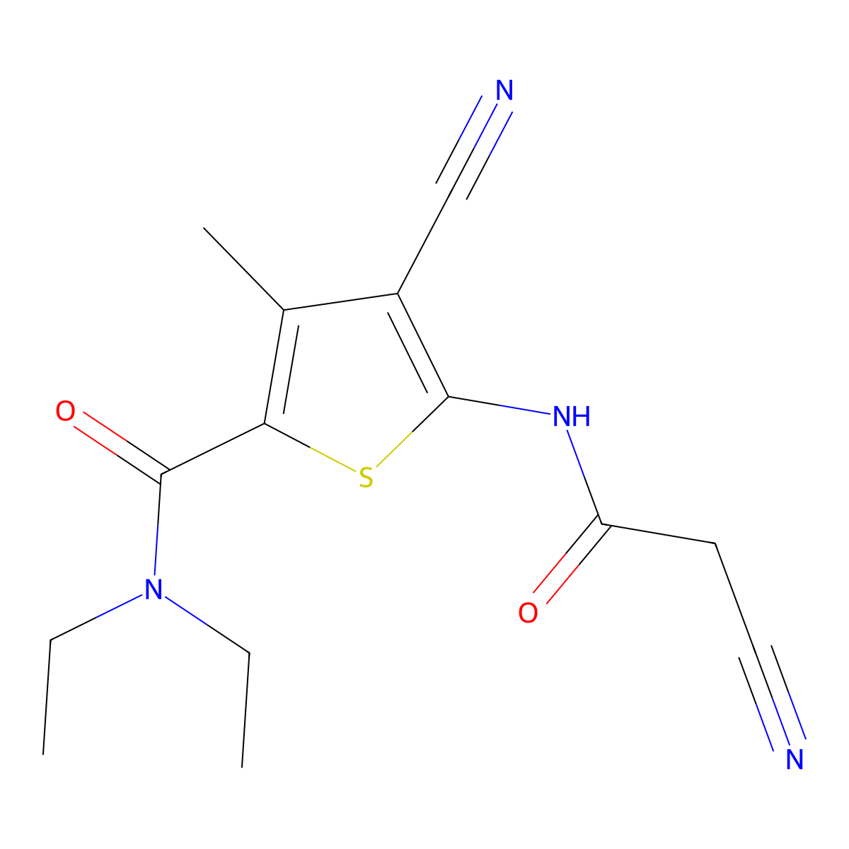 4-cyano-5-[(cyanoacetyl)amino]-N,N-diethyl-3-methylthiophene-2-carboxamide molecular structure, CAS 581780-63-4