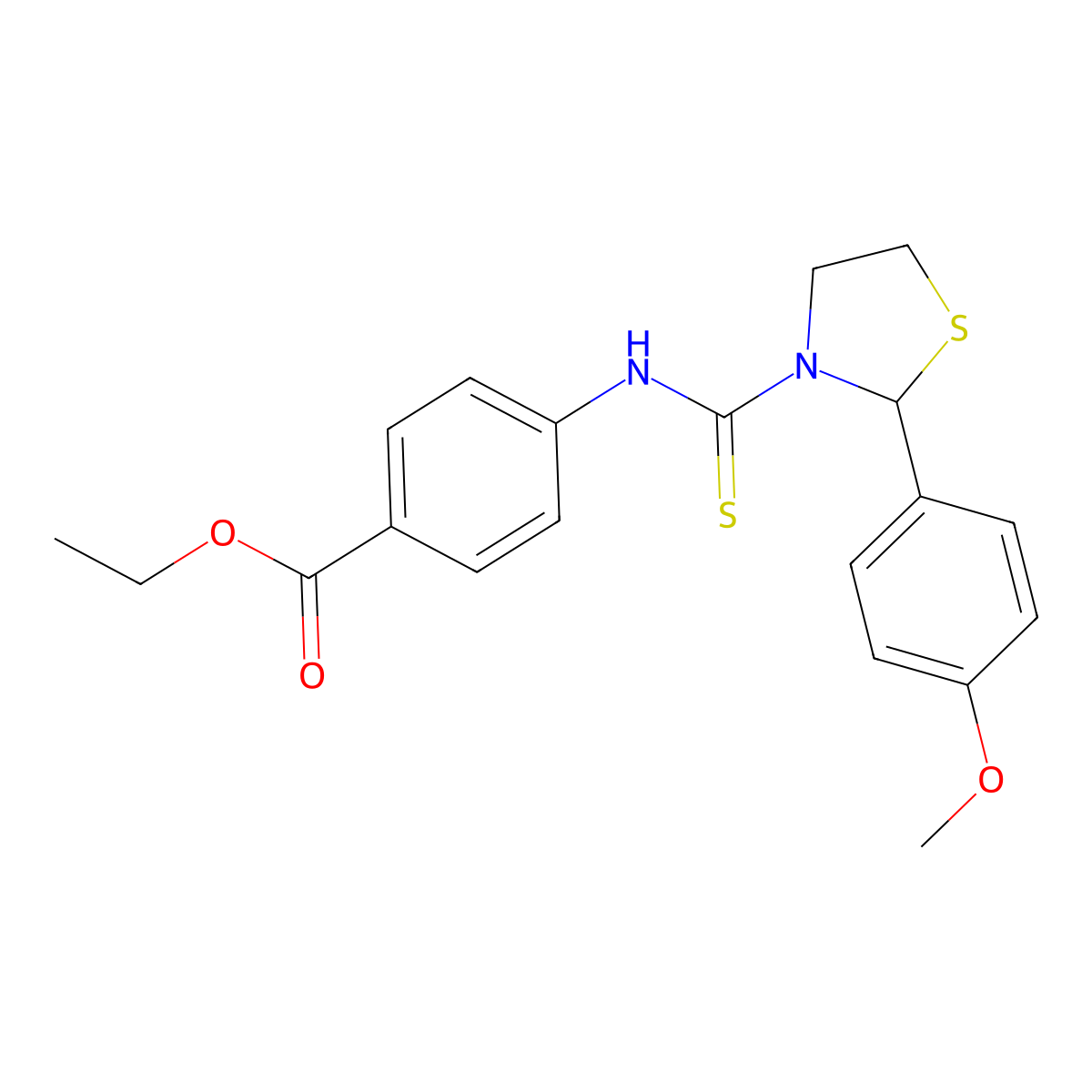 4-[[[2-(4-Methoxyphenyl)-3-thiazolidinyl]-sulfanylidenemethyl]amino]benzoic acid ethyl ester molecular structure, CAS 581781-18-2