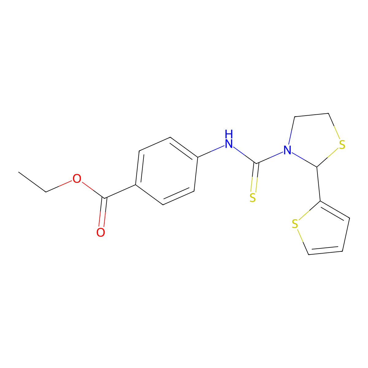 Ethyl 4-({[2-(thiophen-2-yl)-1,3-thiazolidin-3-yl]carbonothioyl}amino)benzoate molecular structure, CAS 581781-20-6