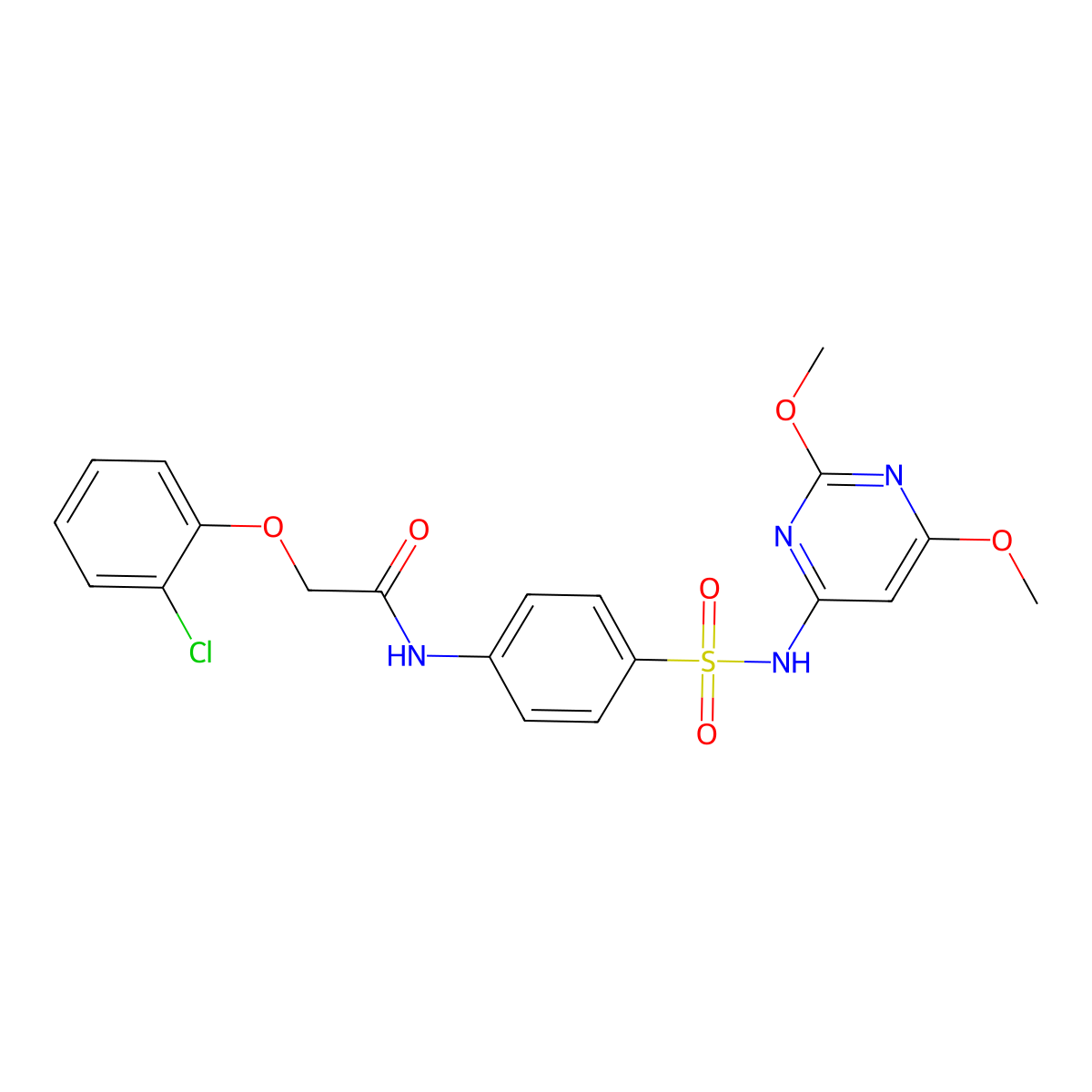 2-(2-chlorophenoxy)-N-(4-{[(2,6-dimethoxy-4-pyrimidinyl)amino]sulfonyl}phenyl)acetamide molecular structure, CAS 581781-95-5
