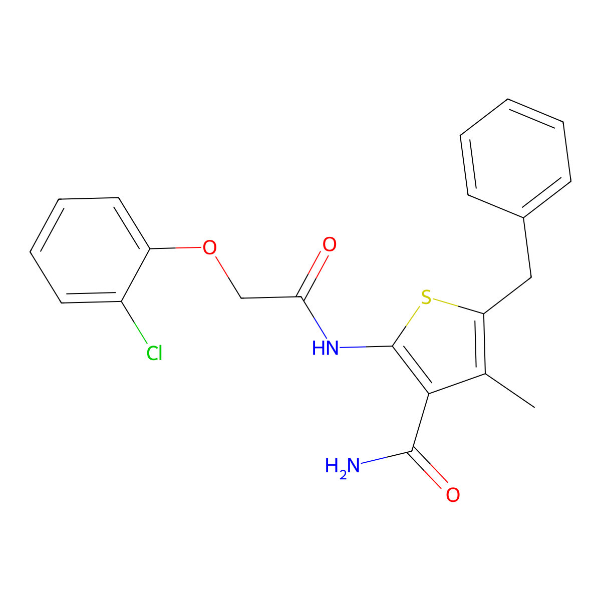 5-Benzyl-2-{[(2-chlorophenoxy)acetyl]amino}-4-methyl-3-thiophenecarboxamide molecular structure, CAS 581781-98-8