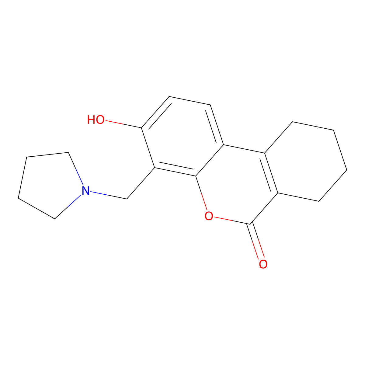 3-hydroxy-4-(pyrrolidin-1-ylmethyl)-7,8,9,10-tetrahydro-6H-benzo[c]chromen-6-one molecular structure, CAS 581785-45-7