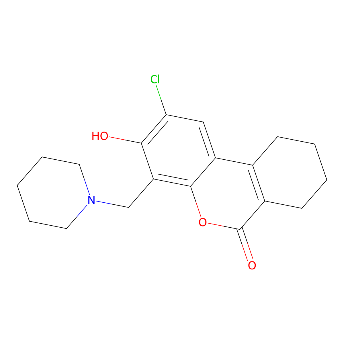 2-chloro-3-hydroxy-4-(piperidin-1-ylmethyl)-7,8,9,10-tetrahydro-6H-benzo[c]chromen-6-one molecular structure, CAS 581785-52-6