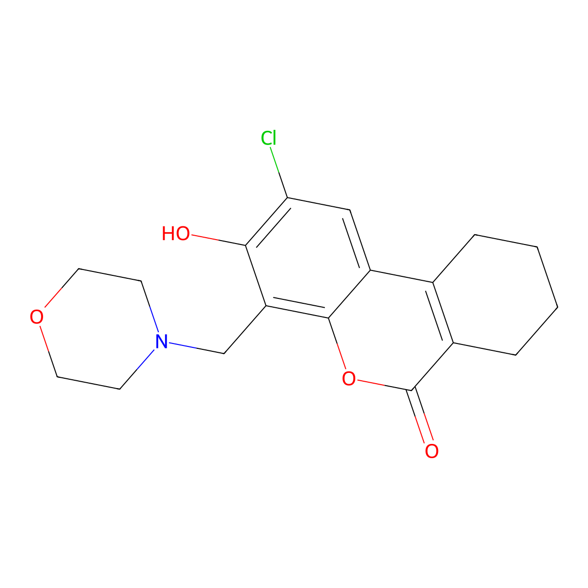 2-Chloro-3-hydroxy-4-(morpholin-4-ylmethyl)-7,8,9,10-tetrahydrobenzo[c]chromen-6-one molecular structure, CAS 581785-56-0