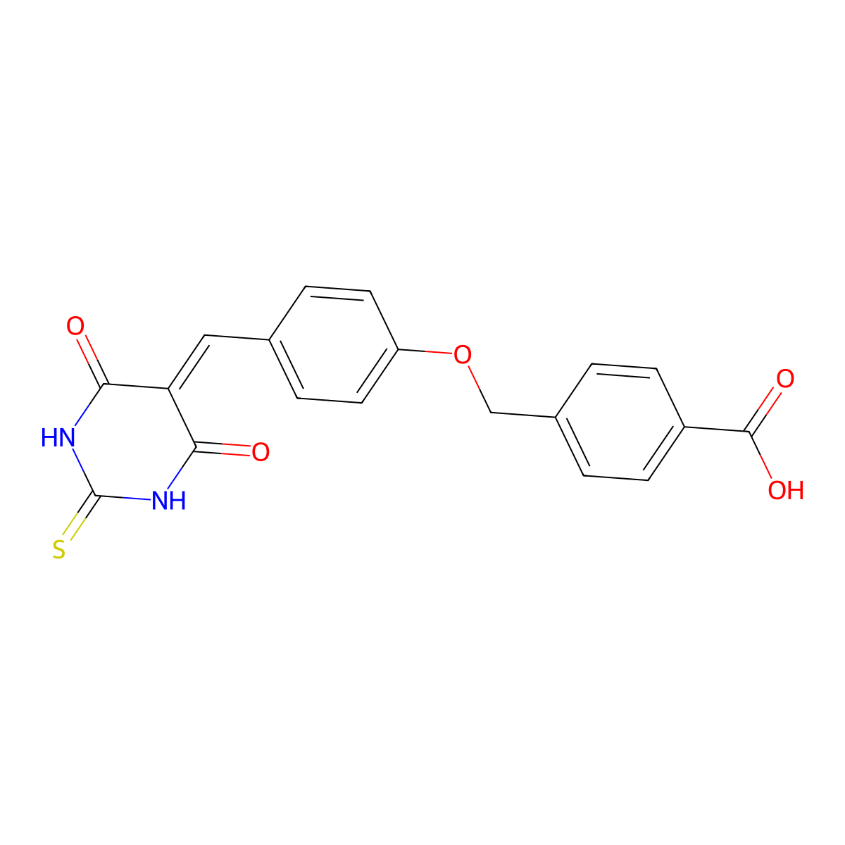 4-({4-[(4,6-dioxo-2-thioxotetrahydropyrimidin-5(2H)-ylidene)methyl]phenoxy}methyl)benzoic acid molecular structure, CAS 5818-09-7