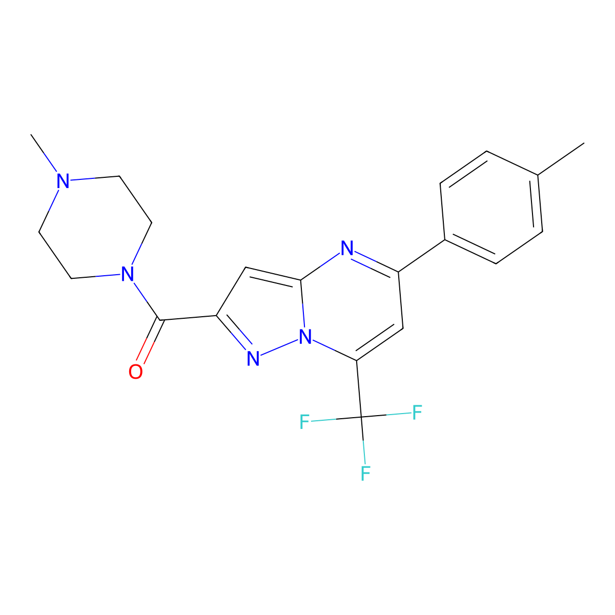 [5-(4-Methylphenyl)-7-(trifluoromethyl)pyrazolo[1,5-a]pyrimidin-2-yl](4-methylpiperazin-1-yl)methanone molecular structure, CAS 5818-58-6