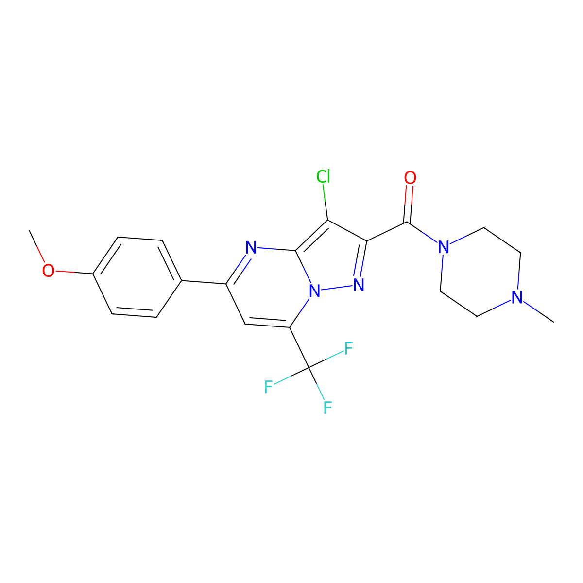 [3-Chloro-5-(4-methoxyphenyl)-7-(trifluoromethyl)pyrazolo[1,5-a]pyrimidin-2-yl](4-methylpiperazin-1-yl)methanone molecular structure, CAS 5818-75-7