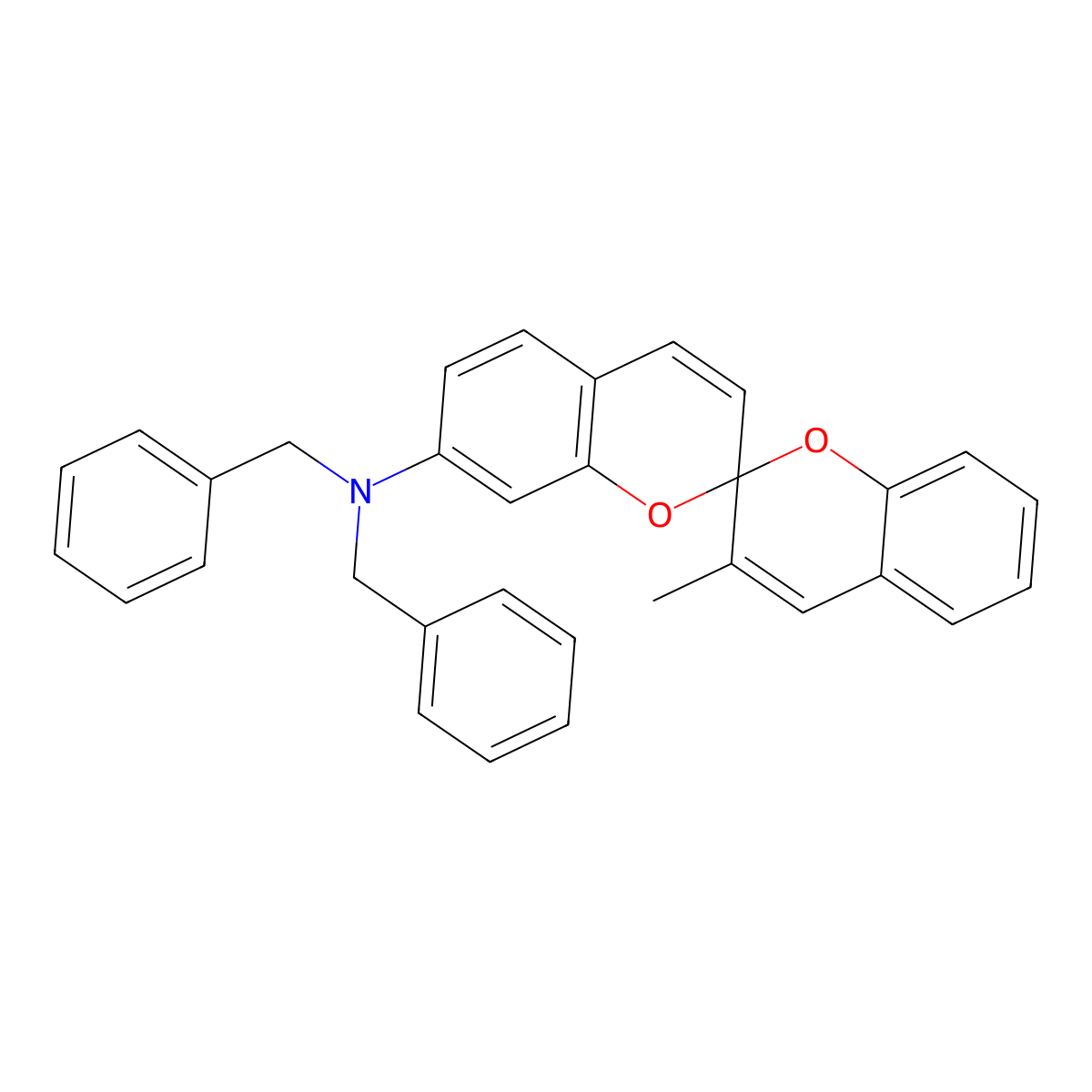 N,N-Dibenzyl-3'-methyl-2,2'-spirobi(2H-1-benzopyran)-7-amine molecular structure, CAS 58186-51-9