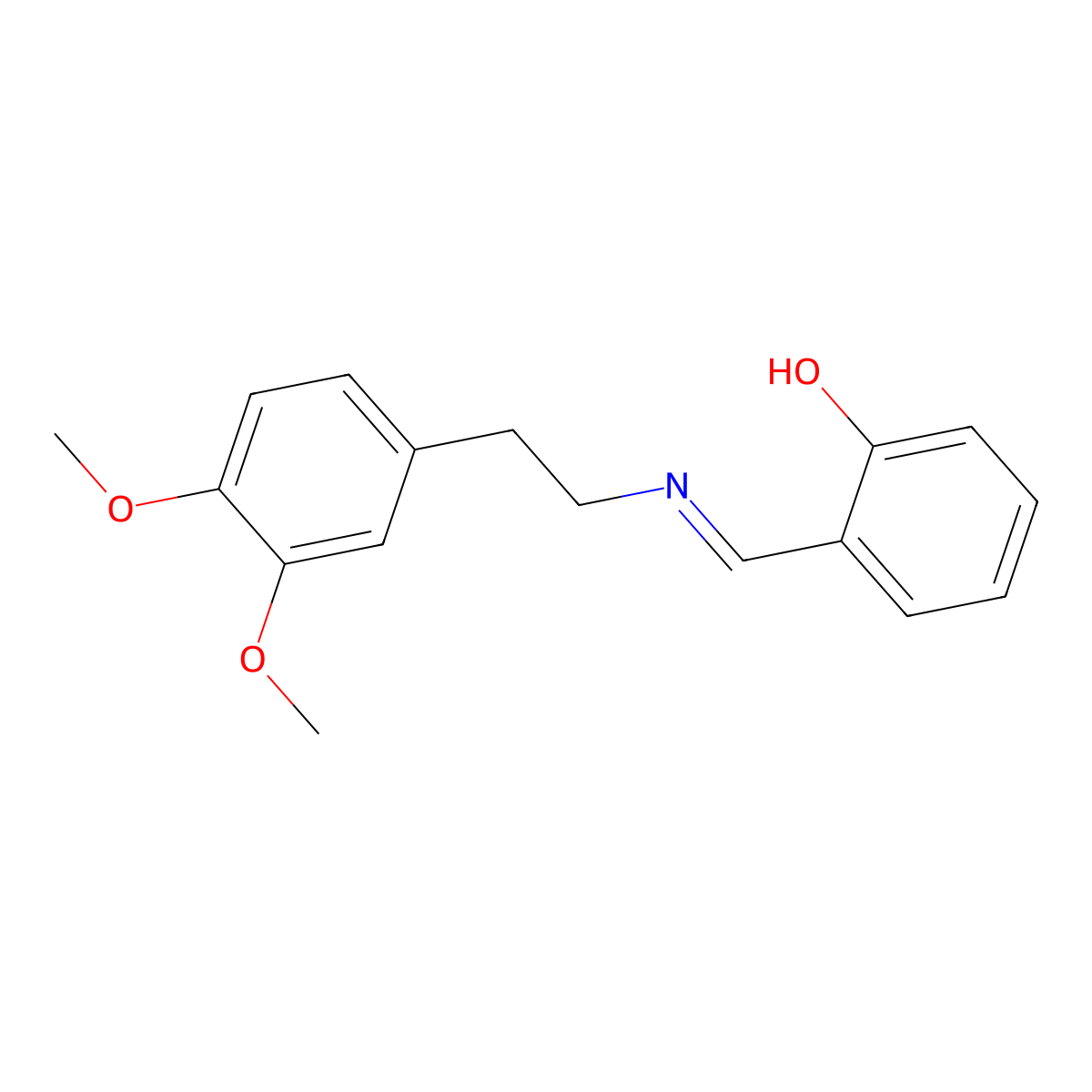 Phenol, 2-[[[2-(3,4-dimethoxyphenyl)ethyl]imino]methyl]- molecular structure, CAS 58199-73-8