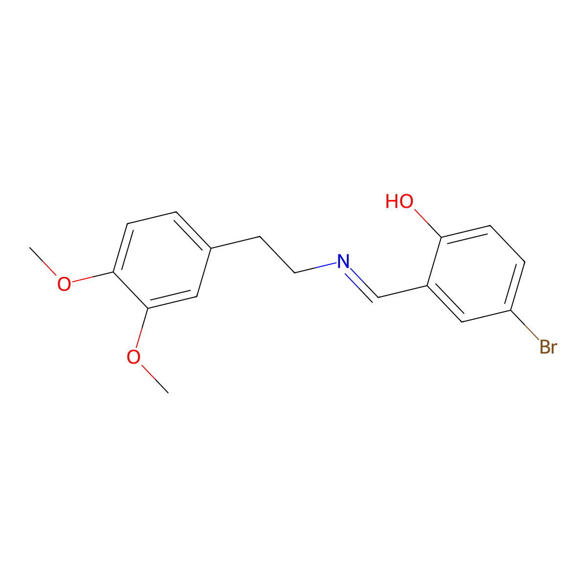 Phenol, 4-bromo-2-[[[2-(3,4-dimethoxyphenyl)ethyl]imino]methyl]- molecular structure, CAS 58199-74-9