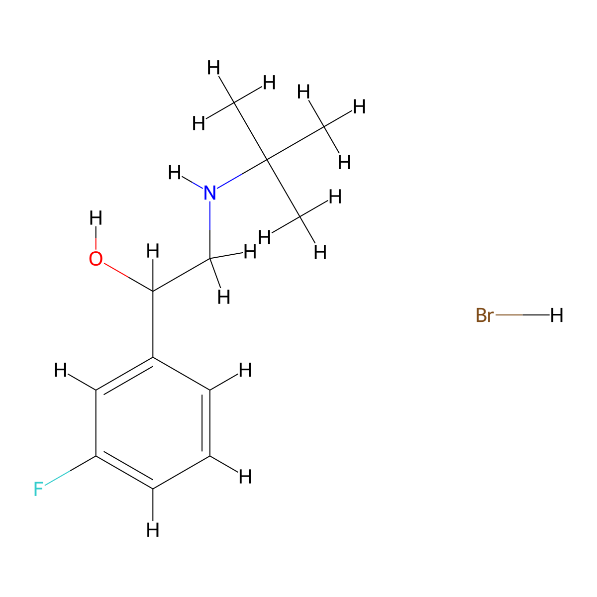 Benzyl alcohol, alpha-(tert-butylaminomethyl)-3-fluoro-, hydrobromide molecular structure, CAS 582-40-1