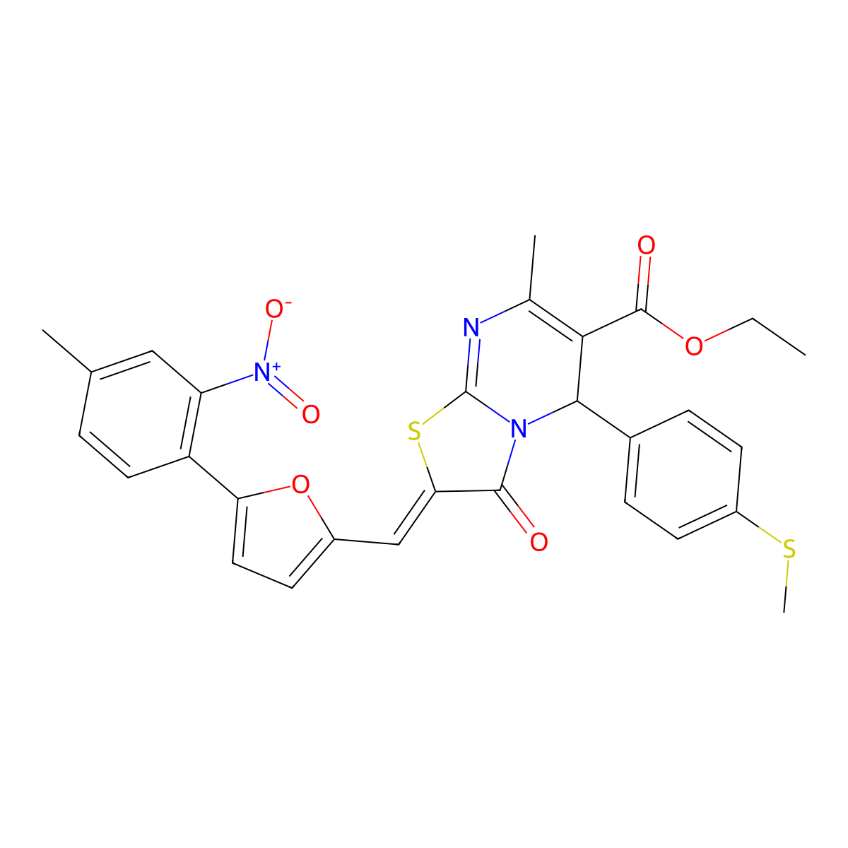 ethyl 7-methyl-2-[[5-(4-methyl-2-nitrophenyl)furan-2-yl]methylidene]-5-(4-methylsulfanylphenyl)-3-oxo-5H-[1,3]thiazolo[3,2-a]pyrimidine-6-carboxylate molecular structure, CAS 5820-02-0