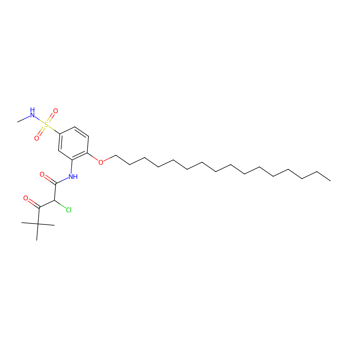 2-Chloro-N-(2-(hexadecyloxy)-5-((methylamino)sulphonyl)phenyl)-4,4-dimethyl-3-oxovaleramide molecular structure, CAS 58202-07-6
