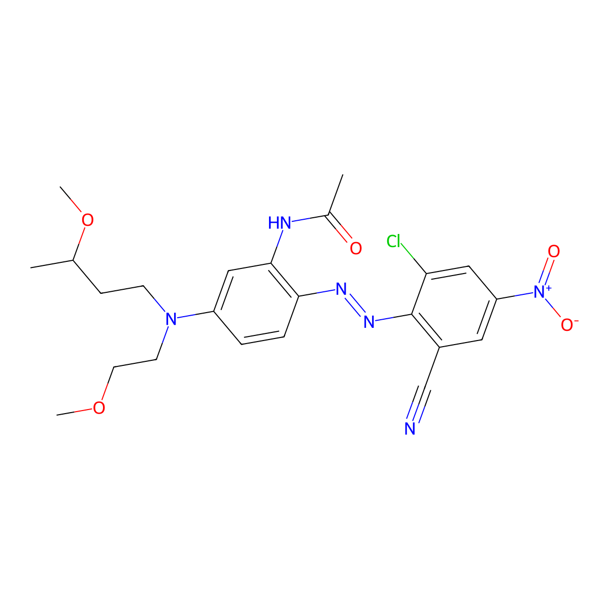 N-(2-(2-(2-Chloro-6-cyano-4-nitrophenyl)diazenyl)-5-((3-methoxybutyl)(2-methoxyethyl)amino)phenyl)acetamide molecular structure, CAS 58204-91-4