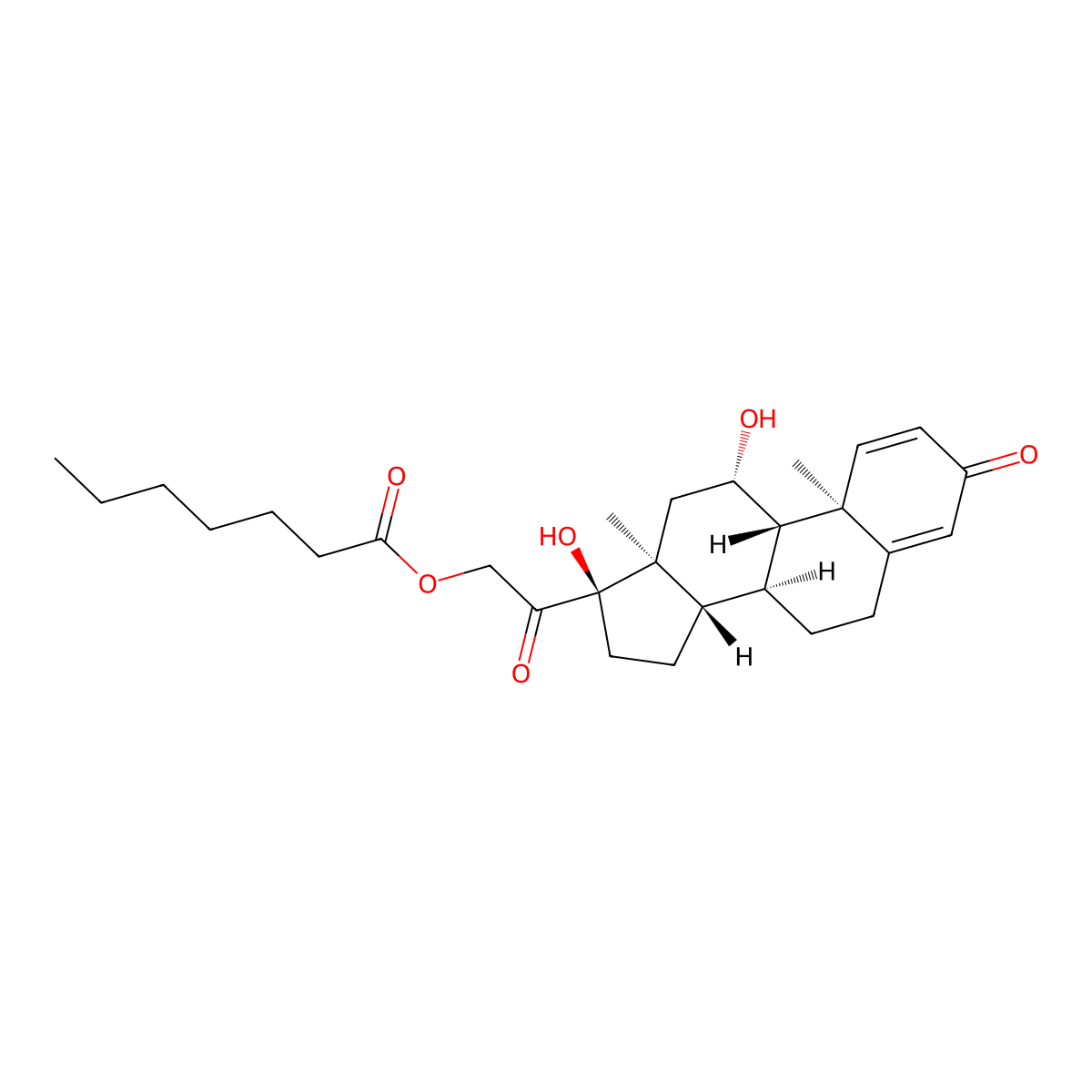 2-((8S,9S,10R,11S,13S,14S,17R)-11,17-dihydroxy-10,13-dimethyl-3-oxo-6,7,8,9,10,11,12,13,14,15,16,17-dodecahydro-3H-cyclopenta[a]phenanthren-17-yl)-2-oxoethyl heptanoate molecular structure, CAS 5821-08-9