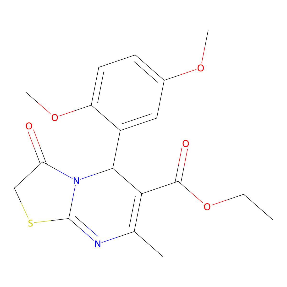Ethyl 5-(2,5-dimethoxyphenyl)-7-methyl-3-oxo-2,3-dihydro-5H-[1,3]thiazolo[3,2-a]pyrimidine-6-carboxylate molecular structure, CAS 5821-32-9