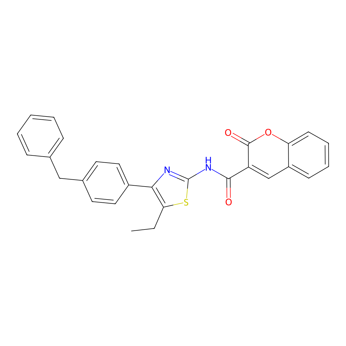 N-[4-(4-benzylphenyl)-5-ethyl-1,3-thiazol-2-yl]-2-oxo-chromene-3-carboxamide molecular structure, CAS 5821-74-9
