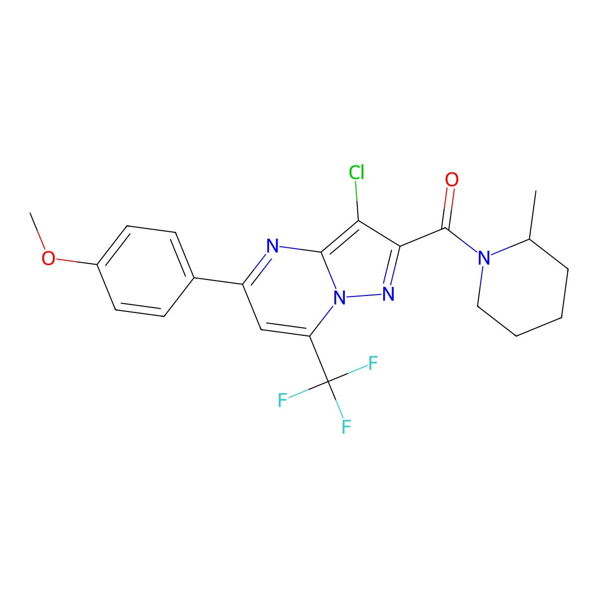 [3-Chloro-5-(4-methoxyphenyl)-7-(trifluoromethyl)pyrazolo[1,5-a]pyrimidin-2-yl]-(2-methylpiperidin-1-yl)methanone molecular structure, CAS 5821-84-1