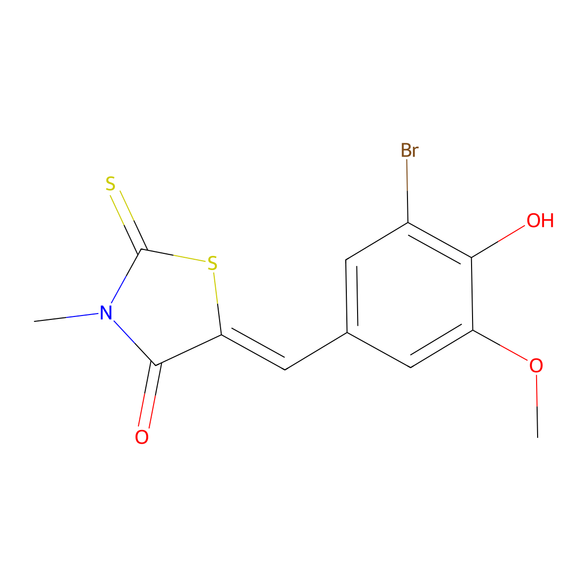 (Z)-5-(3-Bromo-4-hydroxy-5-methoxybenzylidene)-3-methyl-2-thioxothiazolidin-4-one molecular structure, CAS 58215-51-3