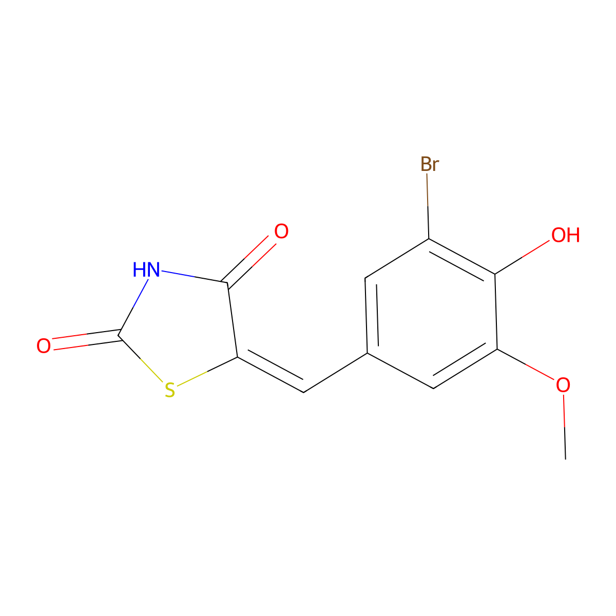 (5E)-5-(3-Bromo-4-hydroxy-5-methoxybenzylidene)-1,3-thiazolidine-2,4-dione molecular structure, CAS 58215-62-6