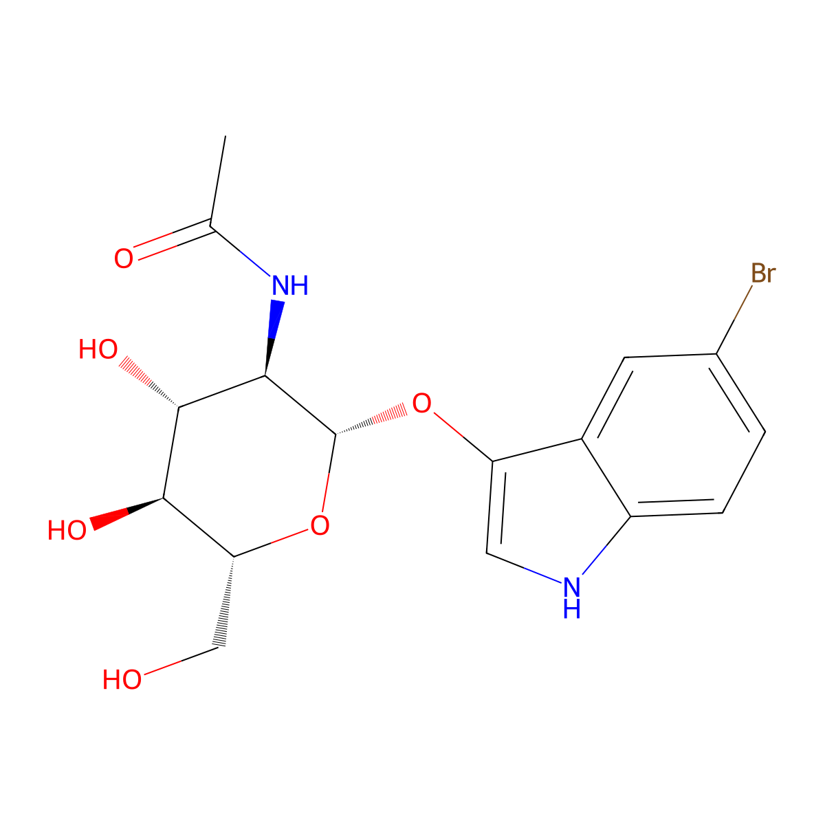 N-((2S,3R,4R,5S,6R)-2-((5-Bromo-1H-indol-3-yl)oxy)-4,5-dihydroxy-6-(hydroxymethyl)tetrahydro-2H-pyran-3-yl)acetamide molecular structure, CAS 58225-98-2