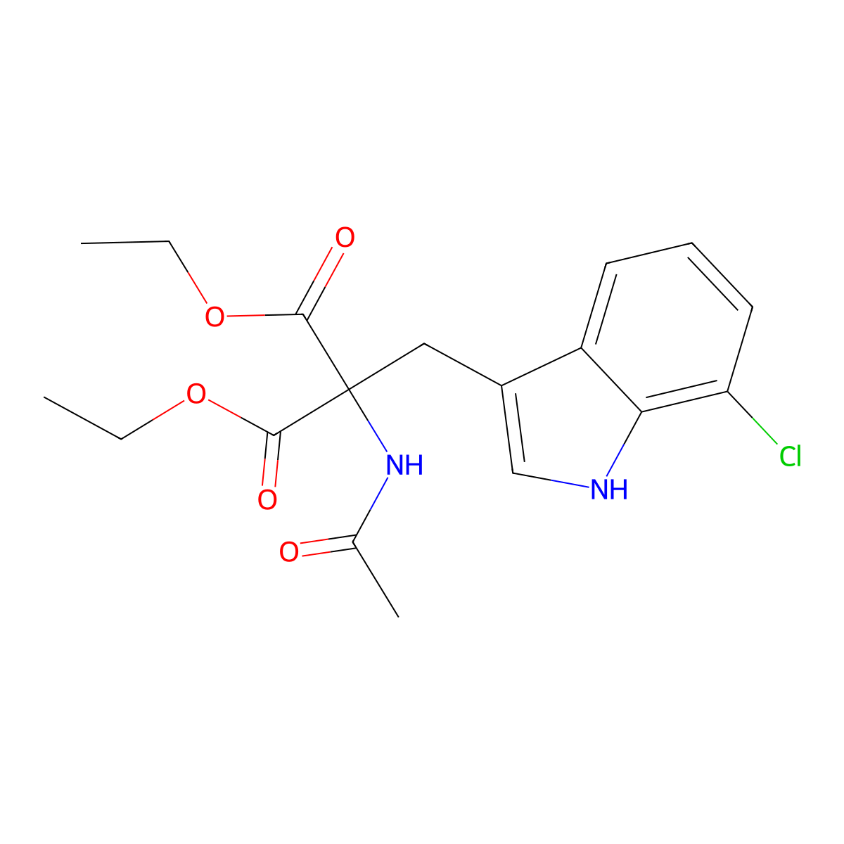Diethyl 2-acetamido-2-((7-chloro-1H-indol-3-yl)methyl)malonate molecular structure, CAS 582319-05-9