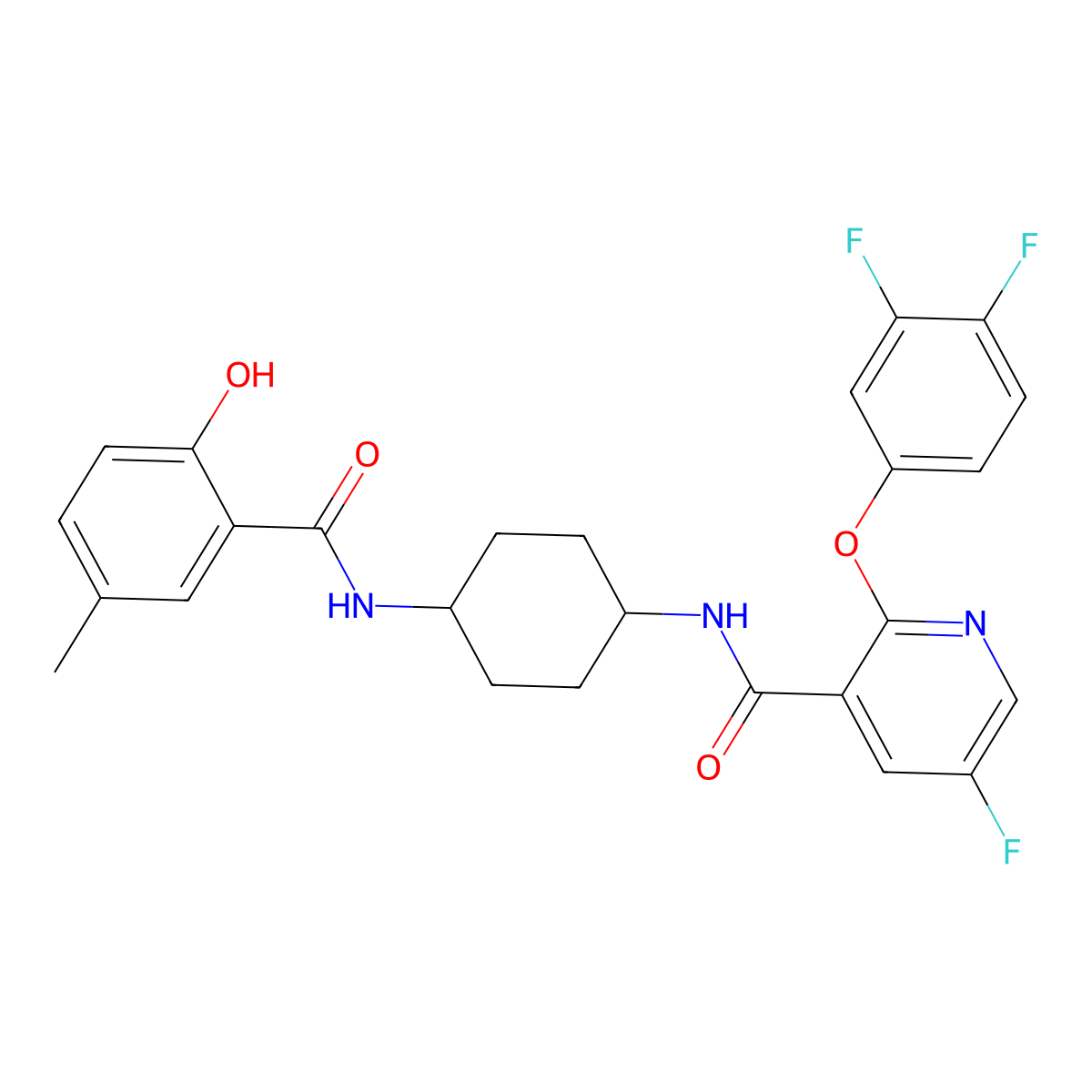 2-(3,4-Difluorophenoxy)-5-fluoro-N-(cis-4-((2-hydroxy-5-methylbenzoyl)amino)cyclohexyl)nicotinamide molecular structure, CAS 582332-31-8
