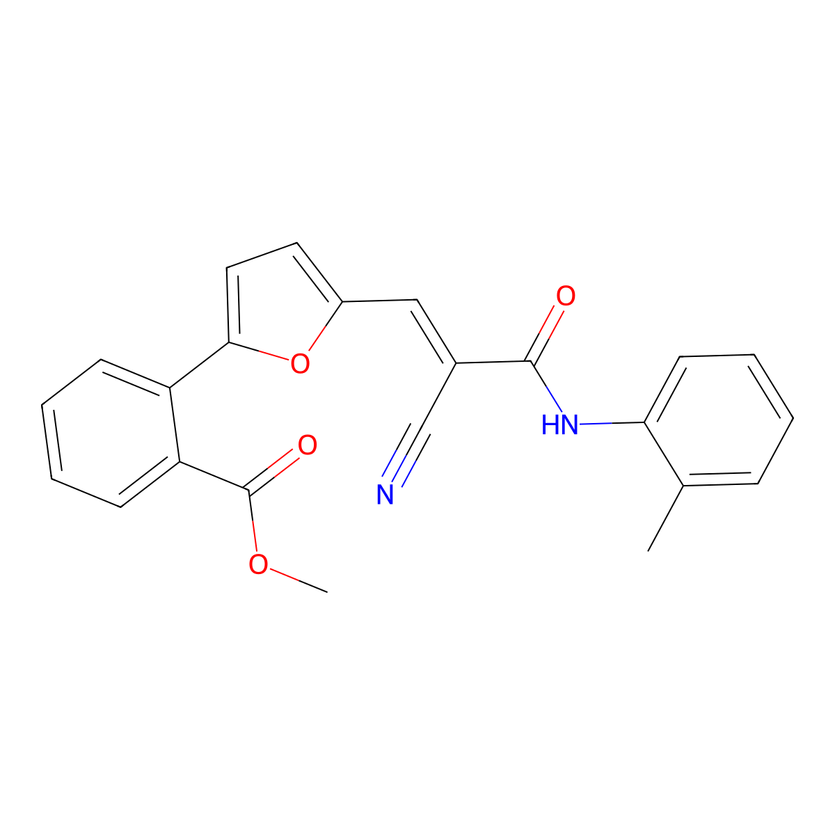 Methyl 2-{5-[2-cyano-3-(2-methylanilino)-3-oxoprop-1-en-1-yl]furan-2-yl}benzoate molecular structure, CAS 5824-22-6