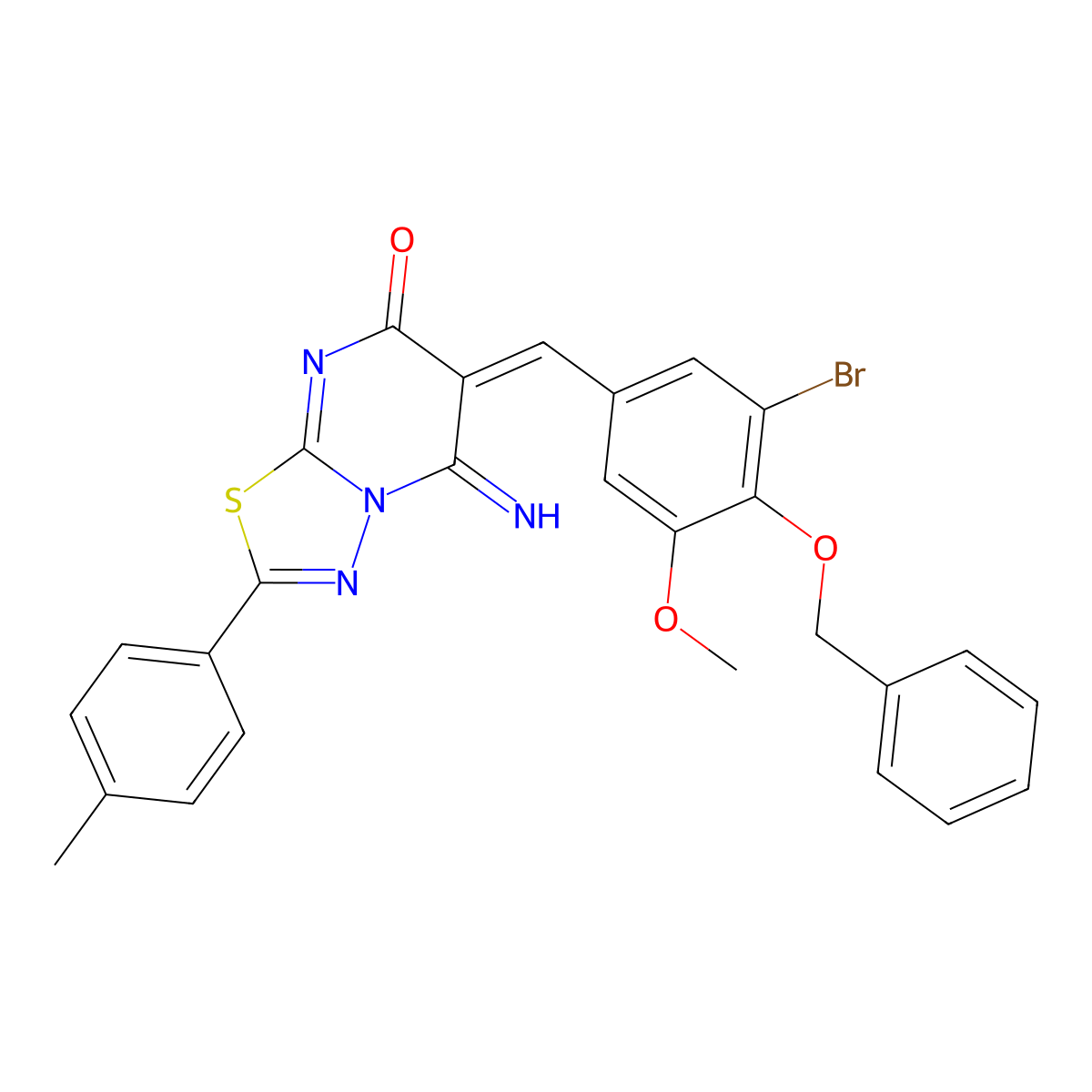 6-[(3-Bromo-5-methoxy-4-phenylmethoxyphenyl)methylidene]-5-imino-2-(4-methylphenyl)-[1,3,4]thiadiazolo[3,2-a]pyrimidin-7-one molecular structure, CAS 5824-47-5