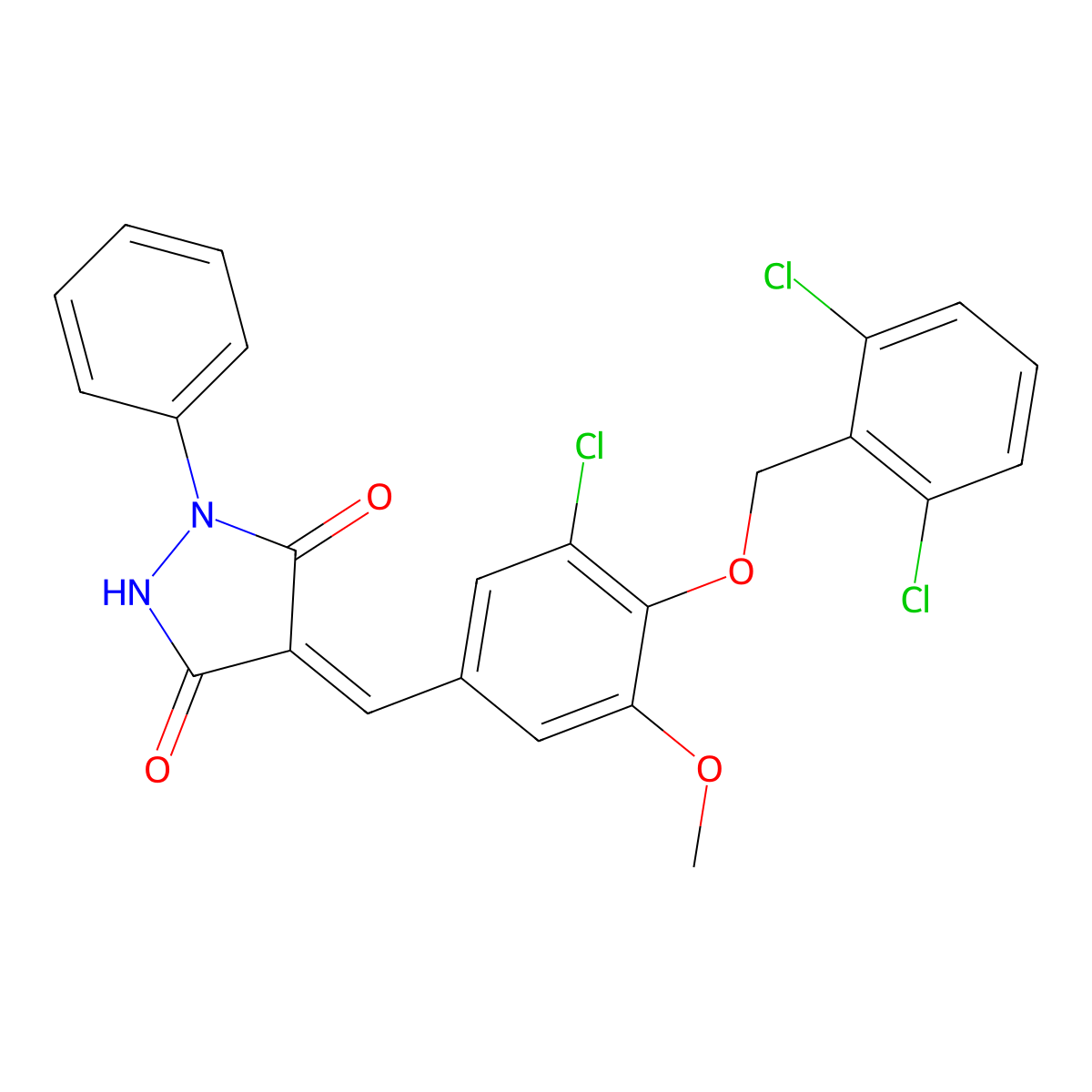 4-[[3-Chloro-4-[(2,6-dichlorophenyl)methoxy]-5-methoxyphenyl]methylidene]-1-phenylpyrazolidine-3,5-dione molecular structure, CAS 5824-74-8
