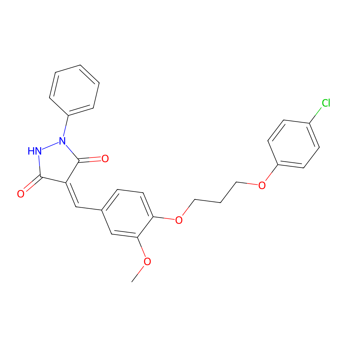 4-({4-[3-(4-Chlorophenoxy)propoxy]-3-methoxyphenyl}methylidene)-1-phenylpyrazolidine-3,5-dione molecular structure, CAS 5824-76-0