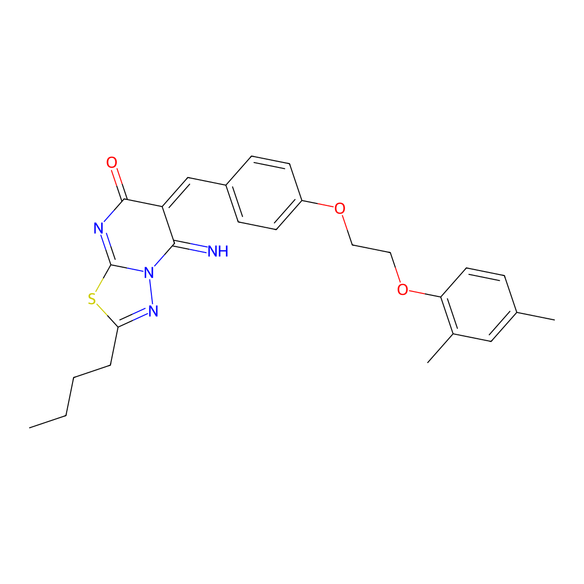 2-Butyl-6-[[4-[2-(2,4-dimethylphenoxy)ethoxy]phenyl]methylidene]-5-imino-[1,3,4]thiadiazolo[3,2-a]pyrimidin-7-one molecular structure, CAS 5824-83-9