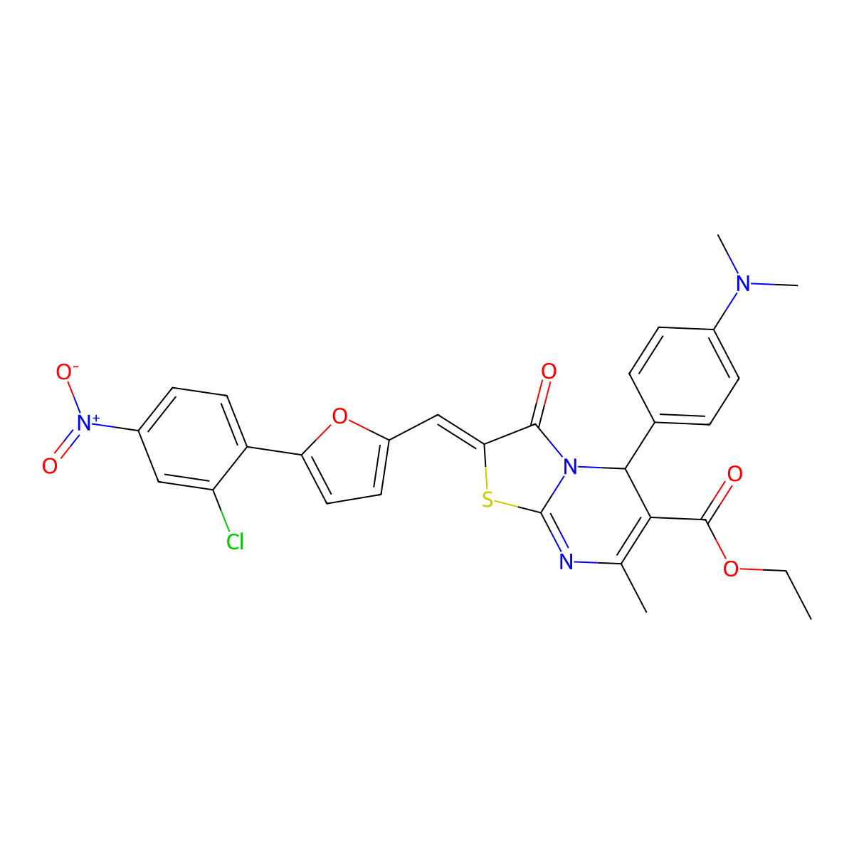 Ethyl 2-[[5-(2-chloro-4-nitrophenyl)furan-2-yl]methylidene]-5-[4-(dimethylamino)phenyl]-7-methyl-3-oxo-5H-[1,3]thiazolo[3,2-a]pyrimidine-6-carboxylate molecular structure, CAS 5824-92-0
