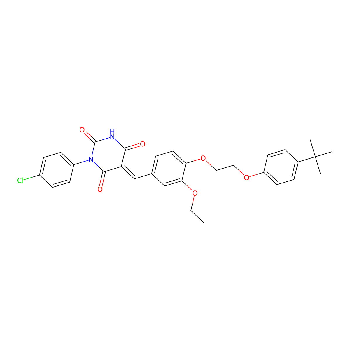 5-({4-[2-(4-tert-Butylphenoxy)ethoxy]-3-ethoxyphenyl}methylidene)-1-(4-chlorophenyl)-1,3-diazinane-2,4,6-trione molecular structure, CAS 5825-49-0