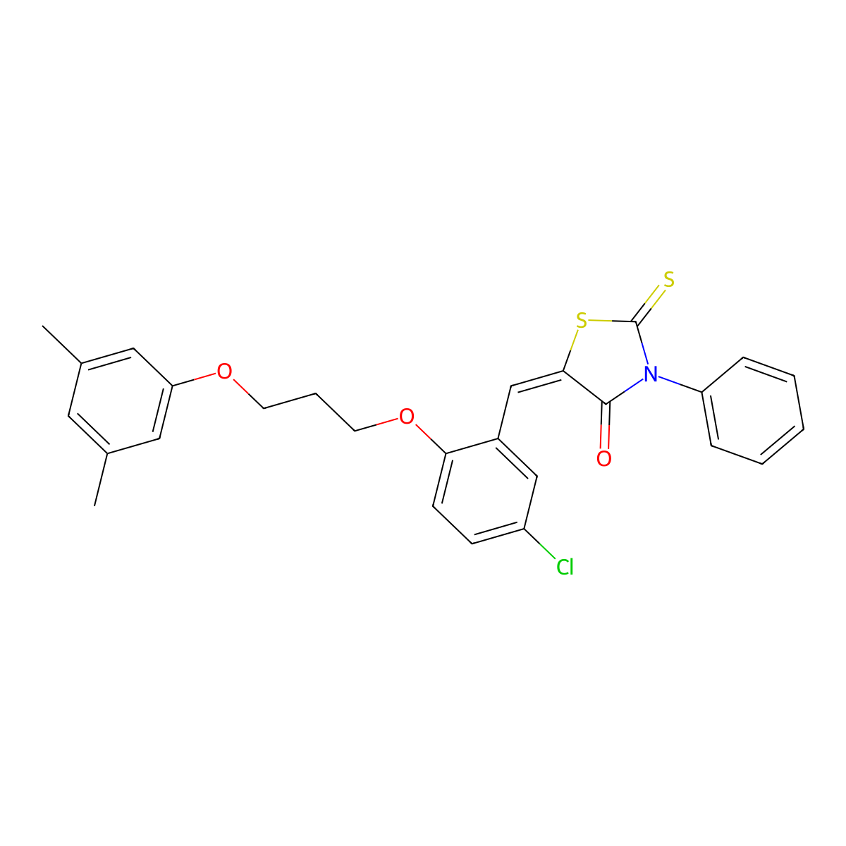 5-({5-Chloro-2-[3-(3,5-dimethylphenoxy)propoxy]phenyl}methylidene)-3-phenyl-2-sulfanylidene-1,3-thiazolidin-4-one molecular structure, CAS 5825-77-4