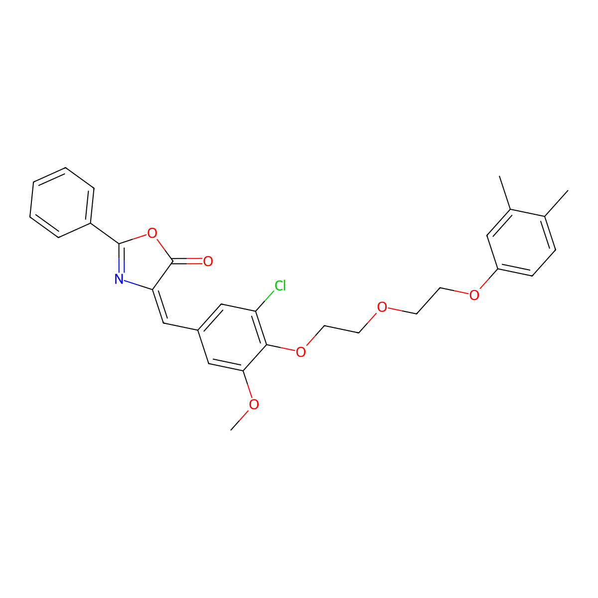 4-[[3-Chloro-4-[2-[2-(3,4-dimethylphenoxy)ethoxy]ethoxy]-5-methoxyphenyl]methylidene]-2-phenyl-1,3-oxazol-5-one molecular structure, CAS 5826-29-9