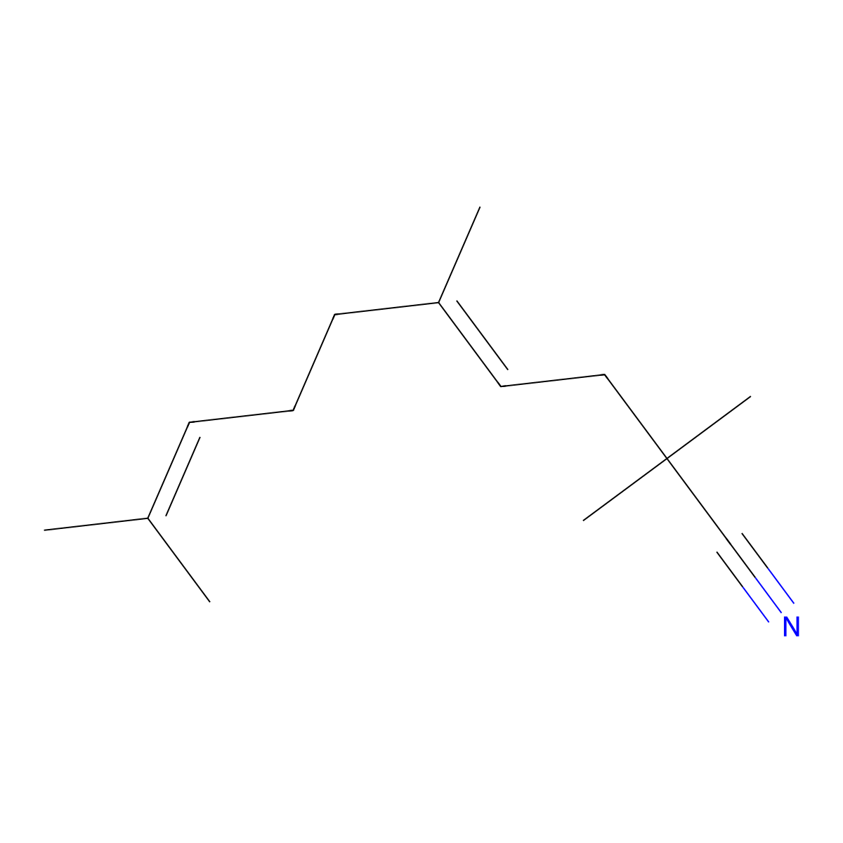 4,8-Decadienenitrile, 2,2,5,9-tetramethyl- molecular structure, CAS 58260-78-9
