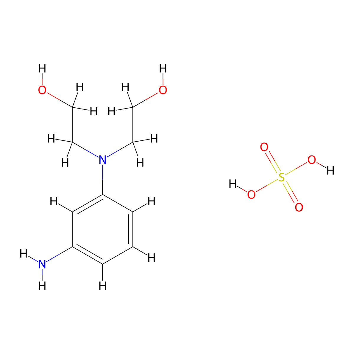 2-[3-amino-N-(2-hydroxyethyl)anilino]ethanol;sulfuric acid molecular structure, CAS 58262-44-5