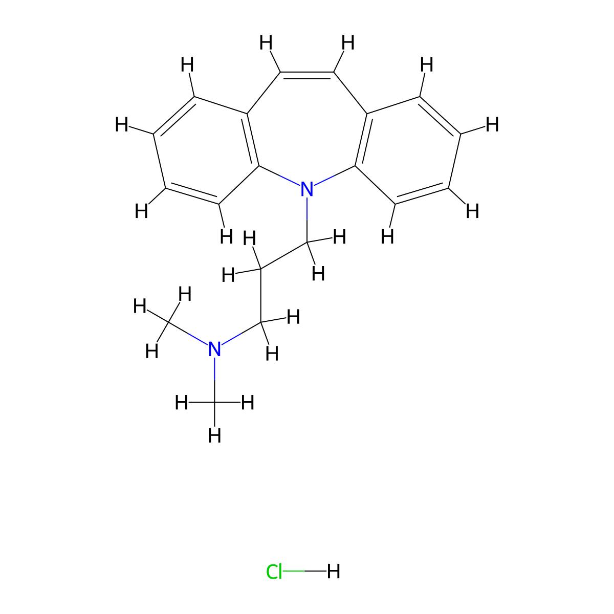 3-(5H-Dibenzo(b,f)azepin-5-yl)-N,N-dimethylpropan-1-amine--hydrogen chloride (1/1) molecular structure, CAS 58262-51-4