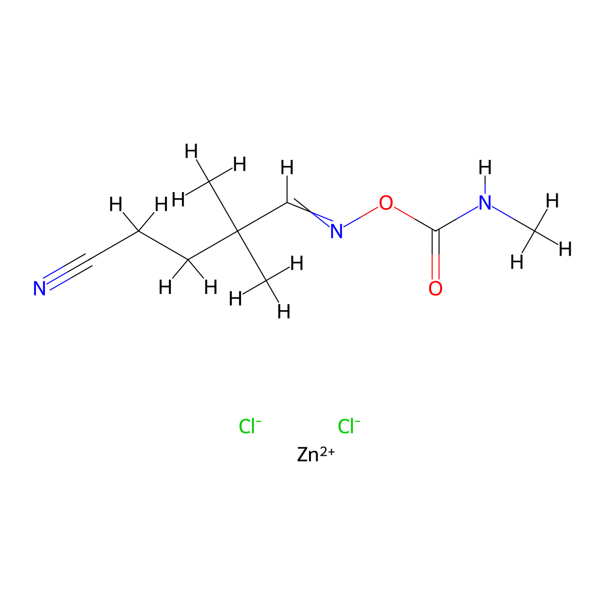 Dichlorozinc-4,4-dimethyl-5-{[(methylcarbamoyl)oxy]imino}pentanenitrile (1:1) molecular structure, CAS 58270-08-9