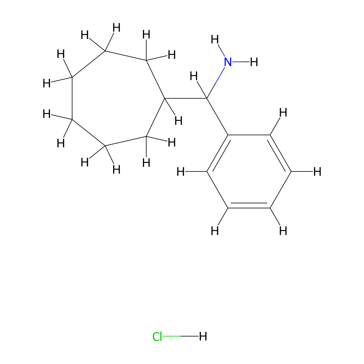 Cycloheptyl(phenyl)methanamine hydrochloride molecular structure, CAS 58271-63-9