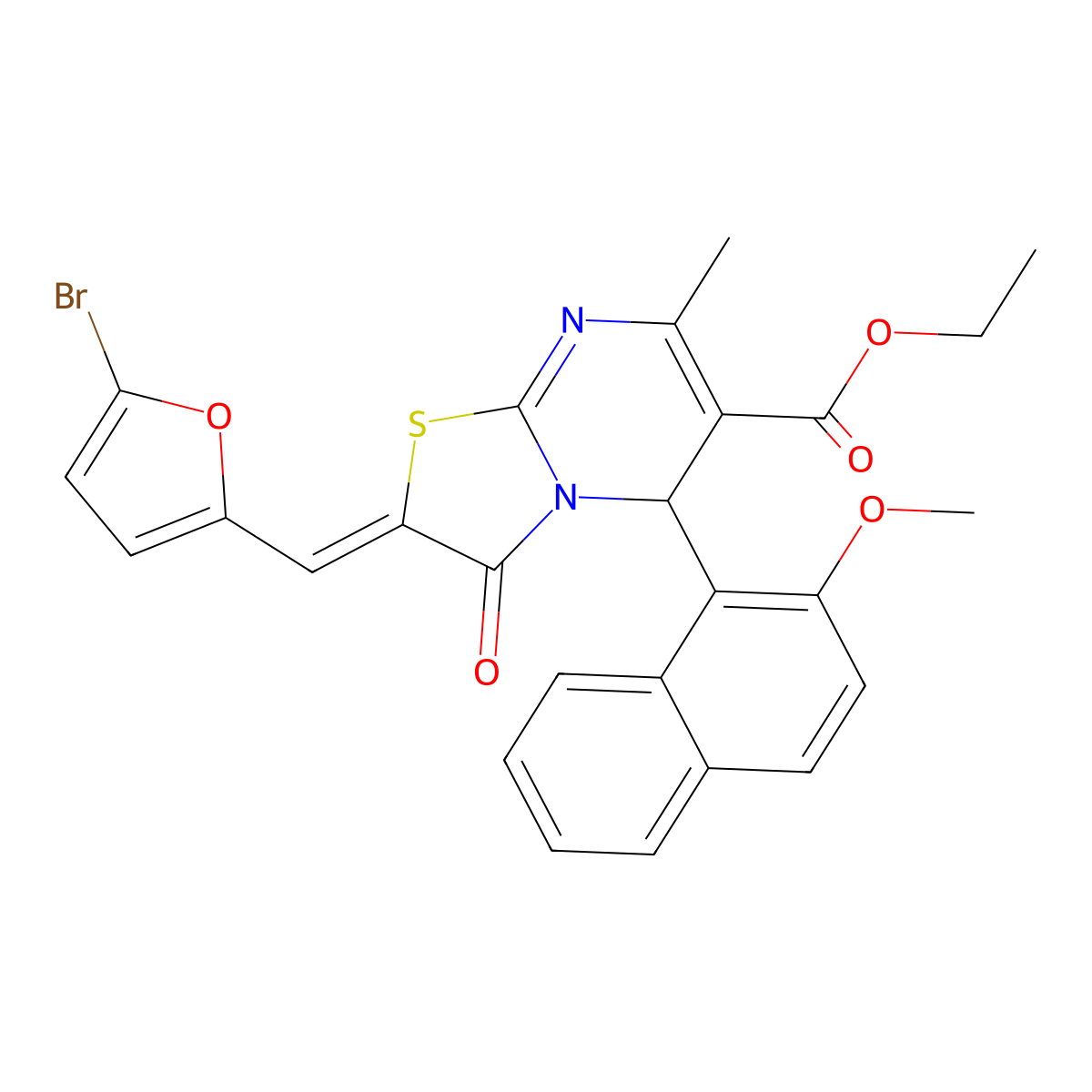 ethyl 2-[(5-bromofuran-2-yl)methylidene]-5-(2-methoxynaphthalen-1-yl)-7-methyl-3-oxo-5H-[1,3]thiazolo[3,2-a]pyrimidine-6-carboxylate molecular structure, CAS 5829-26-5