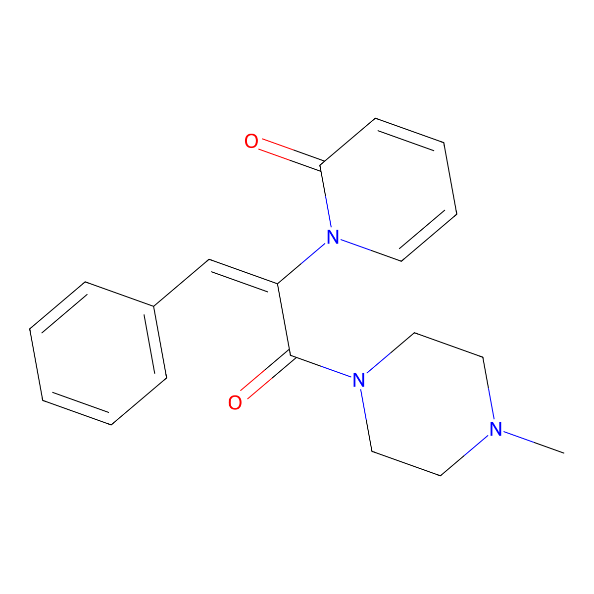 1-[3-(4-Methylpiperazin-1-yl)-3-oxo-1-phenylprop-1-en-2-yl]pyridin-2(1H)-one molecular structure, CAS 5830-37-5