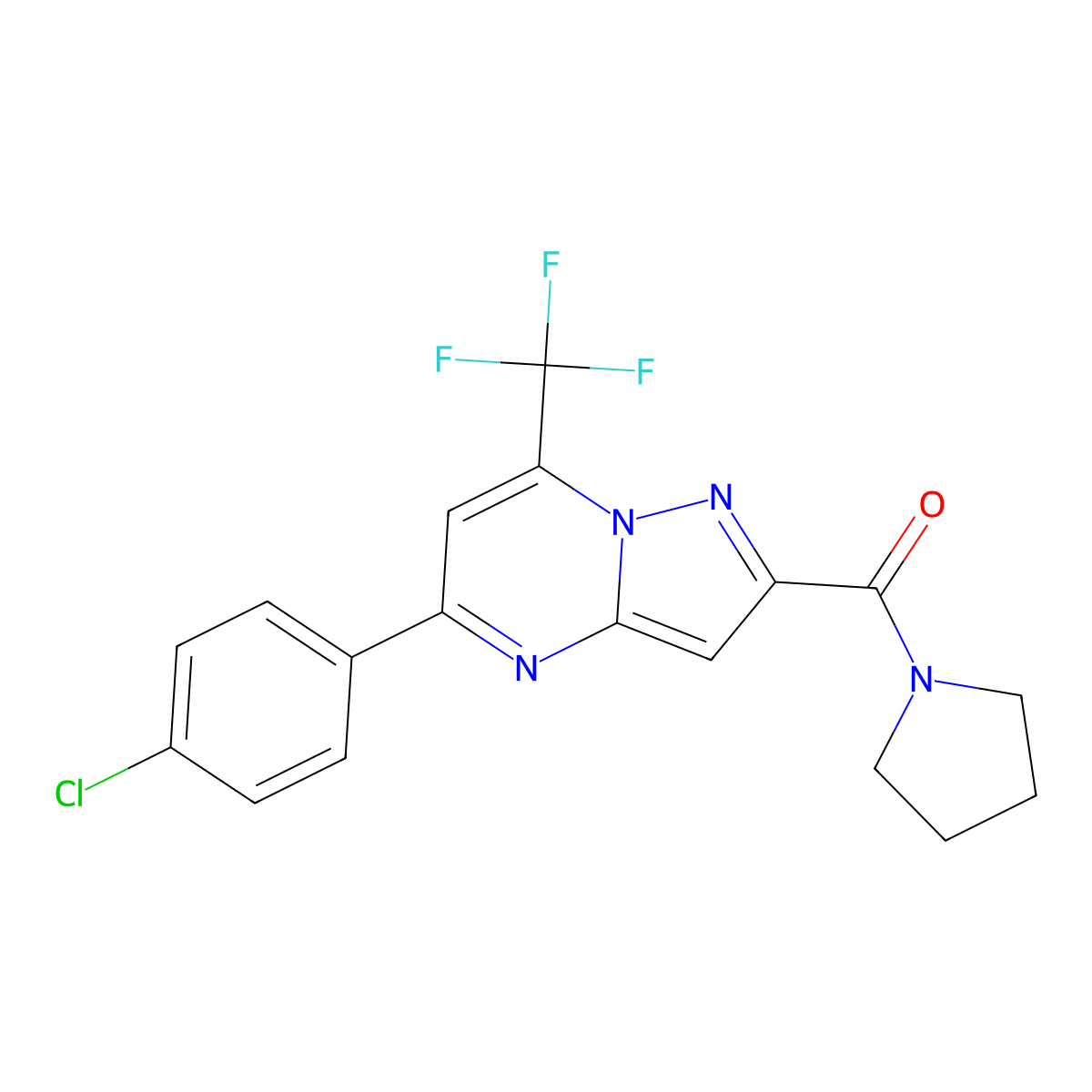 [5-(4-Chlorophenyl)-7-(trifluoromethyl)pyrazolo[1,5-a]pyrimidin-2-yl]-pyrrolidin-1-ylmethanone molecular structure, CAS 5830-88-6
