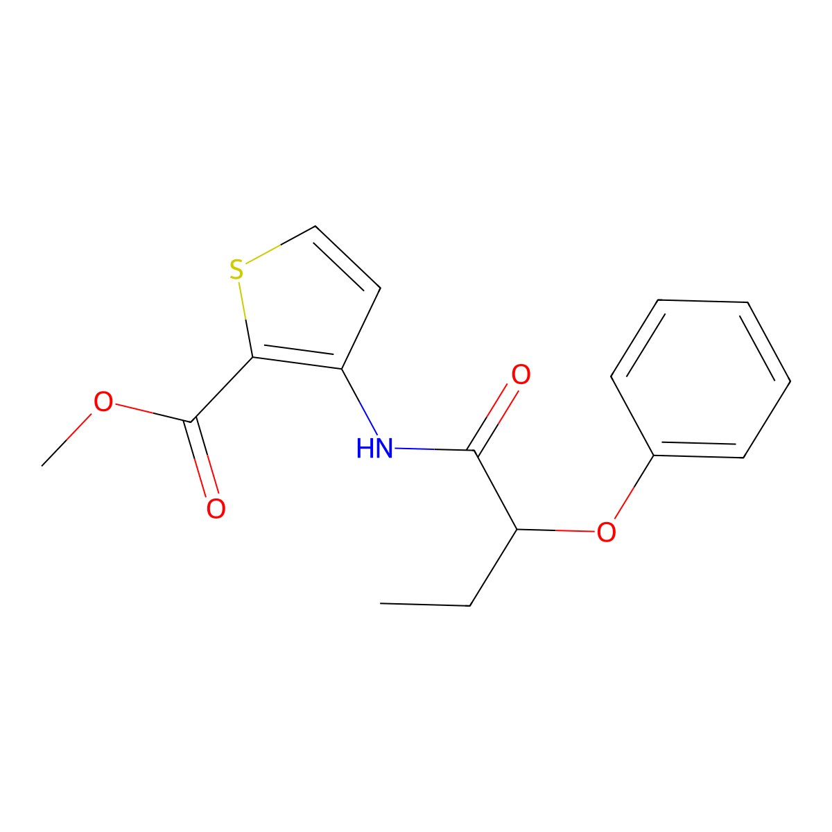 Methyl 3-[(2-phenoxybutanoyl)amino]-2-thiophenecarboxylate molecular structure, CAS 583031-01-0