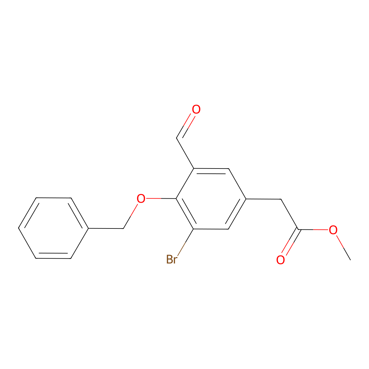 Methyl 2-(4-benzyloxy-3-bromo-5-formyl-phenyl)acetate molecular structure, CAS 583031-89-4