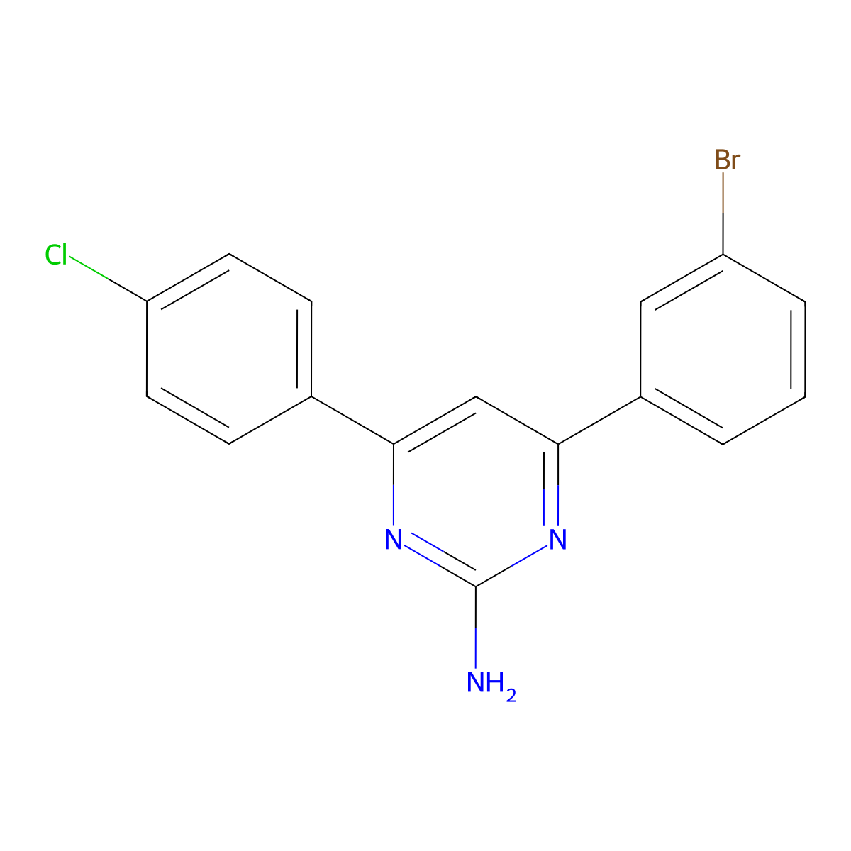 4-(3-Bromophenyl)-6-(4-chlorophenyl)pyrimidin-2-amine molecular structure, CAS 583032-72-8