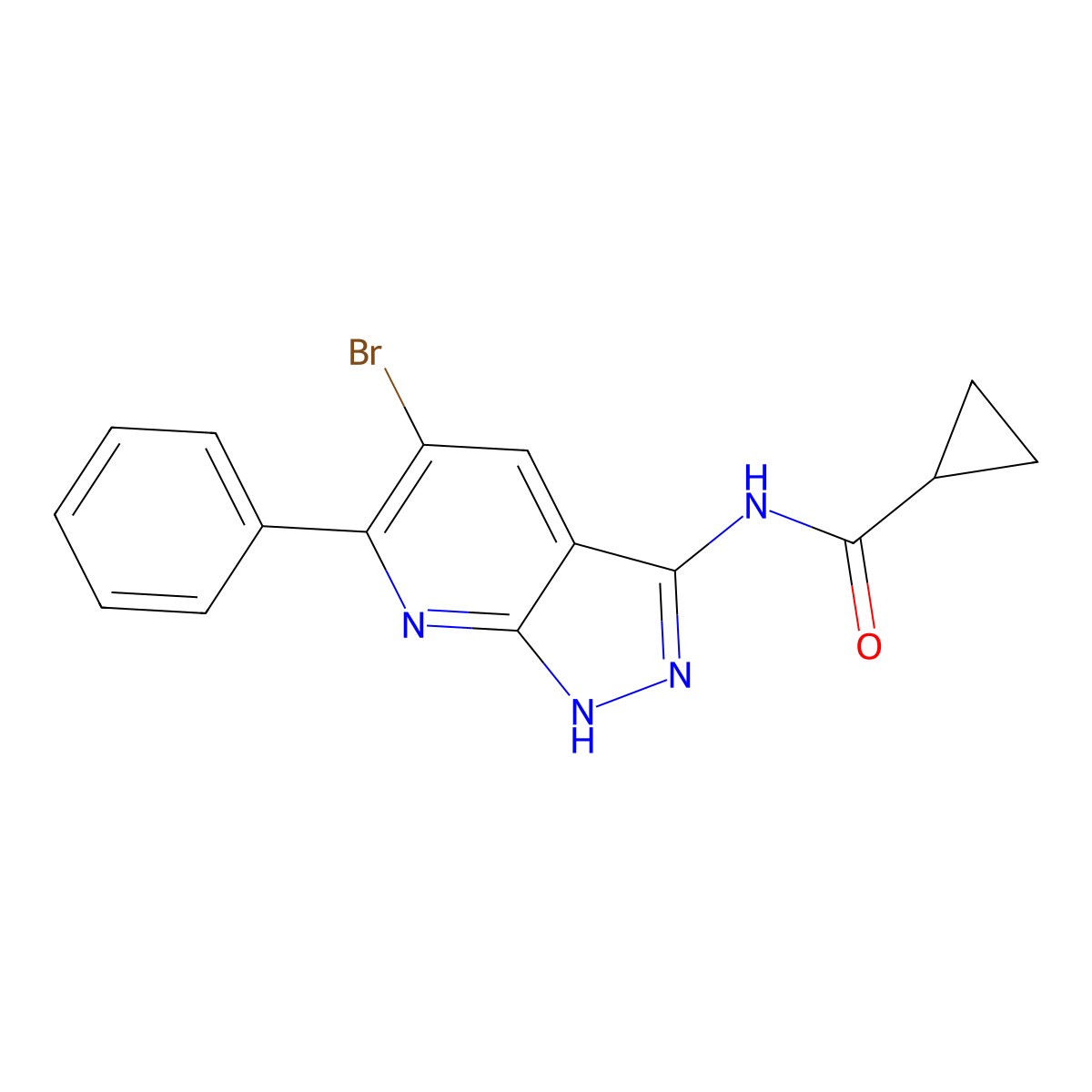 N-(5-bromo-6-phenyl-1H-pyrazolo[3,4-b]pyridin-3-yl)cyclopropanecarboxamide molecular structure, CAS 583038-29-3